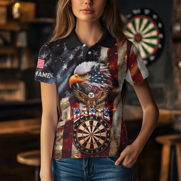 Vintage American Flag Eagle Dart Shirt For Women Custom Patriotic Darts Team Jersey Polo & 1/4 Zip TDM4044