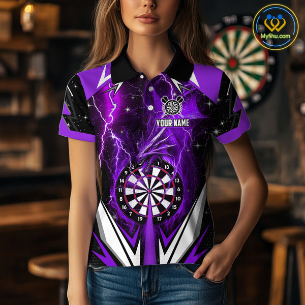 Purple Darts Jerseys Custom Thunder Lightning Dragon Dart Shirt Team Polo & Quarter Zip For Women TDM4316