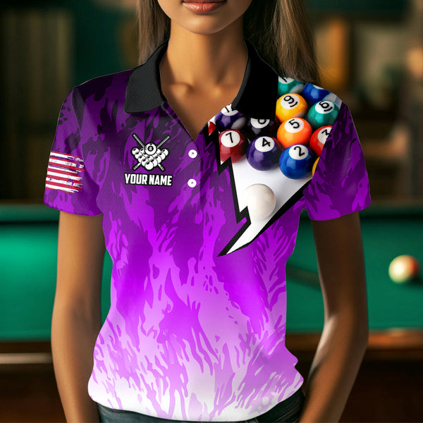Personalized Purple Pool Player Billiard 8 Ball Polo & 1/4 Zip For Women Custom Billiard Jerseys TDM3658