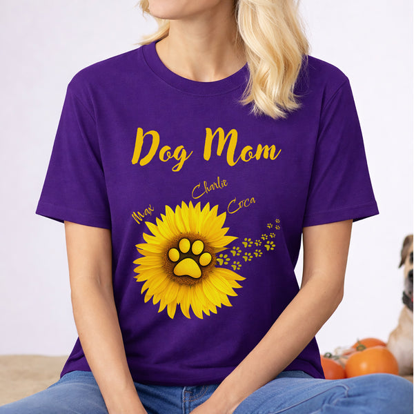 Dog Mom Sunflower Dog Paw Custom T-shirt, Personalized Gift for Dog Mom FSD4814