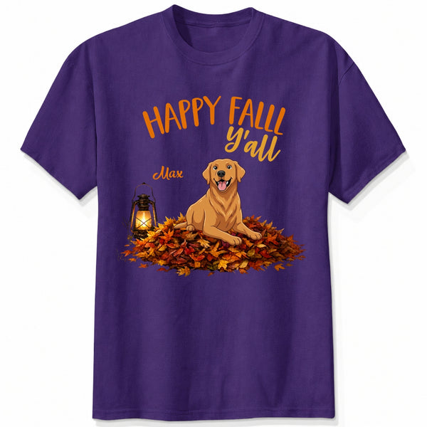 Happy Fall Y'All Personalized Dogs Autumn T-shirt for Dog Mom & Dog Dad FSDM68