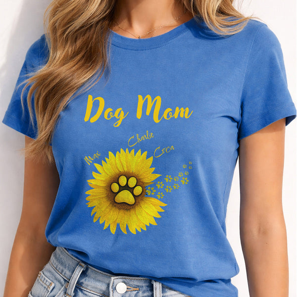 Dog Mom Sunflower Dog Paw Custom T-shirt, Personalized Gift for Dog Mom FSD4814