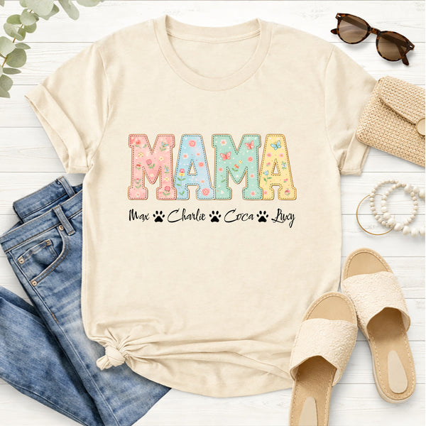 Dog Mama Patchwork vintage Custom Dog Names T-shirt, Personalized Mothers day gift Dog Mom FSD4813