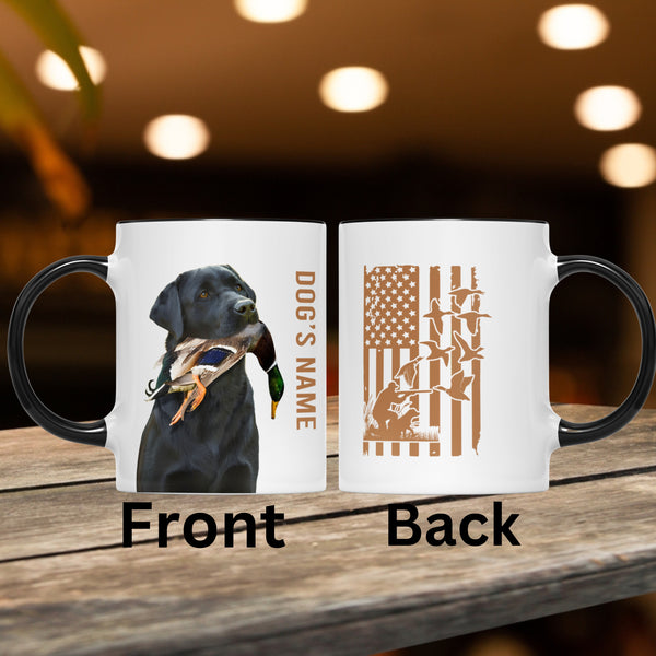 Duck Hunting Dogs Custom Name American flag Accent Edge-to-Edge Mug, Gifts idea for Duck Hunter FSD4502