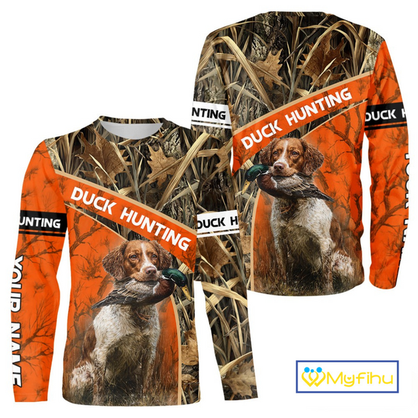 Duck Hunting Orange Camo Custom Name 3D Full Printing Shirts, Hunting Apparel for Duck Hunter NBT114