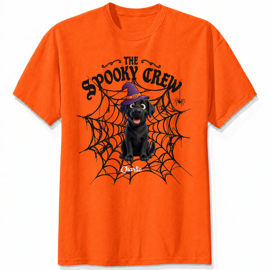 Custom Dogs Halloween T-Shirt, The Spooky Crew Personalized Pet Shirt, Spider Web Dog Lover Tee FSDM72