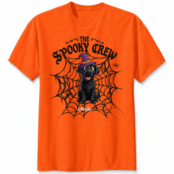 Custom Dogs Halloween T-Shirt, The Spooky Crew Personalized Pet Shirt, Spider Web Dog Lover Tee FSDM72