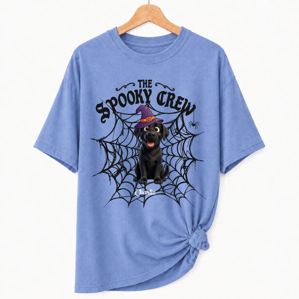 Custom Dogs Halloween T-Shirt, The Spooky Crew Personalized Pet Shirt, Spider Web Dog Lover Tee FSDM72