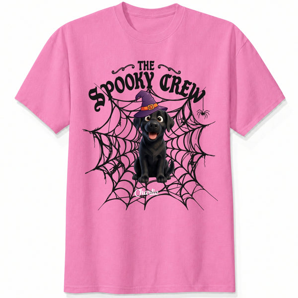 Custom Dogs Halloween T-Shirt, The Spooky Crew Personalized Pet Shirt, Spider Web Dog Lover Tee FSDM72