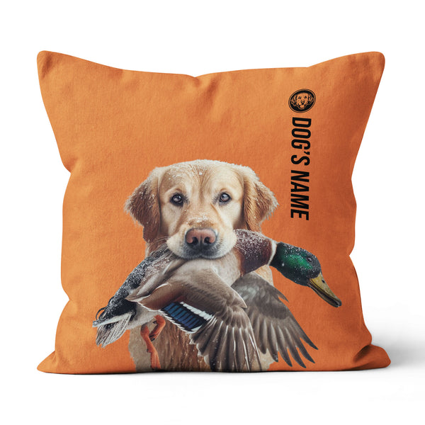 Golden Retriever Hunting Dog Custom Dog's Name Orange Pillow, Hunting Dog Pillows FSD4405