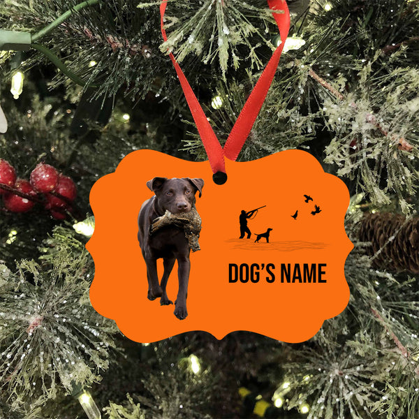 Chocolate Labrador Retriever Hunting Dog Custom Name Medallion Aluminum Ornament - Dog Christmas ornament FSD4344