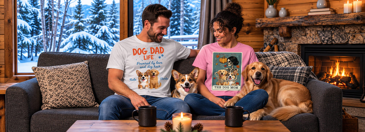 Dog lovers wearing MyFiHu apparel outdoors
