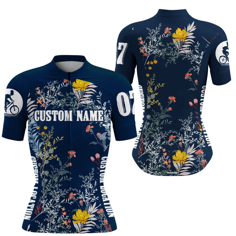 Floral women cycling jersey with 3 pockets Custom Name bicycling gear Anti-UV reflective Shirt| SLC128