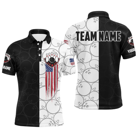 American Flag Bowling Men Polo Shirt Personalized Patriotic Bowlers Custom Team Short Sleeves Jersey NBP14