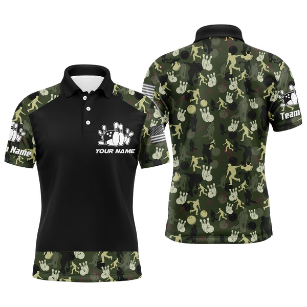 Personalized Men Bowling Polo Shirt Camo Balls and Pins Team Short Sleeves Men Bowlers Jersey NBP12