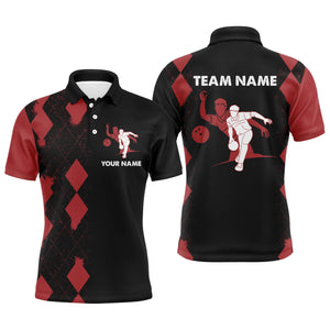 Men Bowling Polo Shirt Personalized Name, Red&Black Bowler Team Jersey for Bowling Lovers NBP22