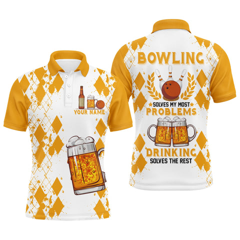 Funny Beer Bowling Men Polo Shirt, Personalized Team Short Sleeves Men Bowlers Jersey NBP18