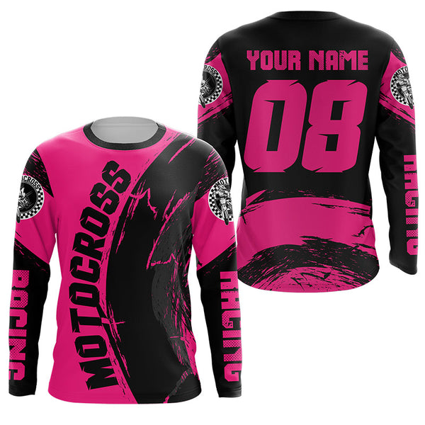 Personalized Motocross jersey pink youth girl UPF30+ MX racing dirt bike off-road long sleeves PDT229