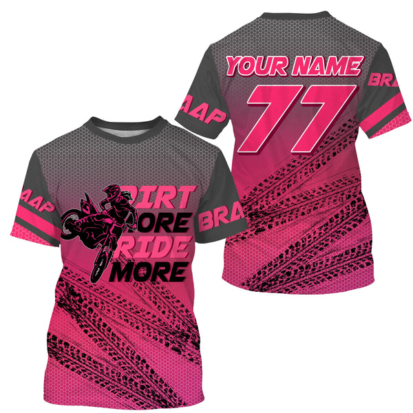 Girls women custom motocross jersey pink UPF30+ dirt bike MX racing Dirt More Ride More off-road NMS978