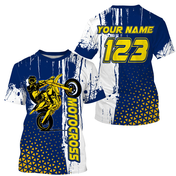 Custom motocross jersey blue kid men women UPF30+ MX racing dirt bike off-road motorcycle racewear NMS989