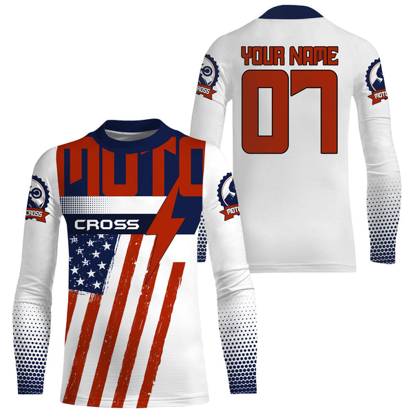 Custom motocross jersey American flag UPF30+ men women kid dirt bike racing motorcycle Patriotic NMS1001