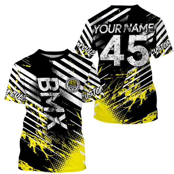 Custom black yellow BMX race gear Lightweight UPF30+ sun shirts kid youth adult Cycling racewear| SLC108