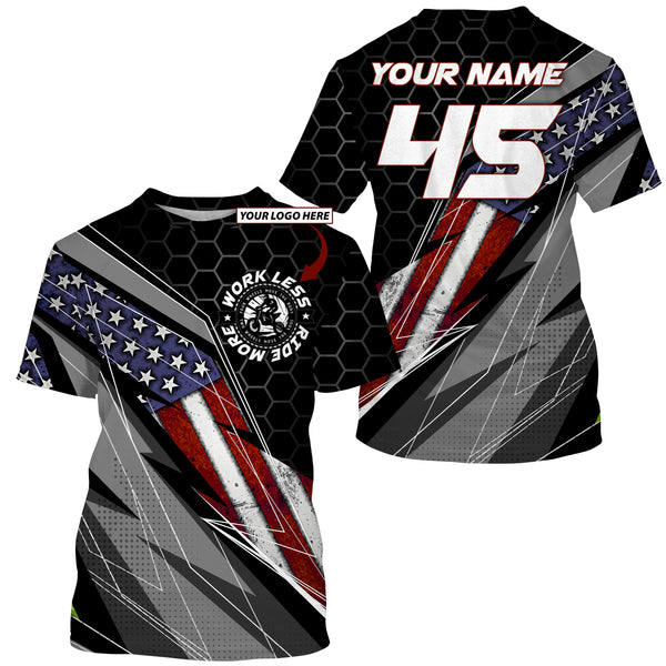 Custom logo Motocross racing jersey UPF30+ Patriotic Work Less Ride More dirtbike rider motorcycle NMS1011