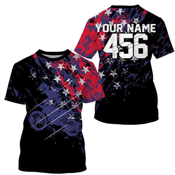 Personalized dirt bike jersey American flag adult&kid UPF30+ Motocross MX racing off-road shirt| NMS912