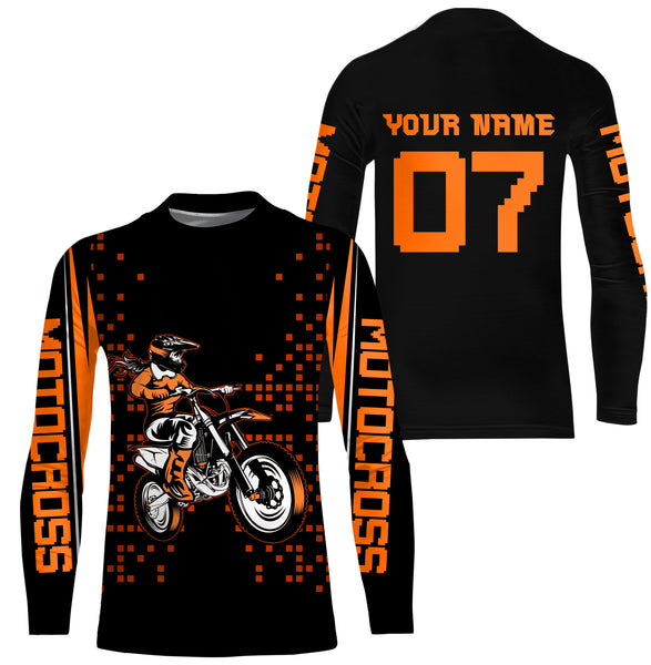 Girls women personalized motocross jersey UPF30+ orange dirt bike racing off-road motorcycle riders NMS982