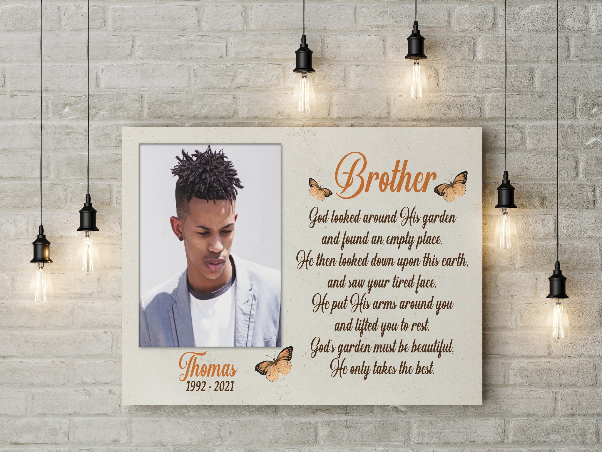 Brother Remembrance - Personalized Memorial Canvas| Angel Brother in Heaven, Memorial Gift for Loss of Brother, In Memory Sympathy Canvas, Bereavement Gift| N2339