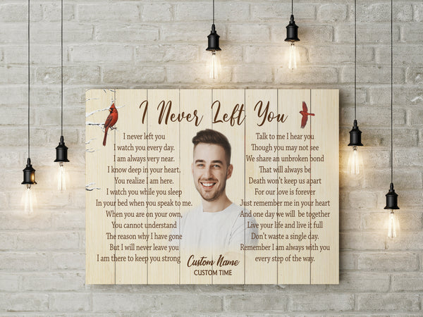 Personalized Memorial Canvas - I Never Left You Cardinal Memorial Gift Sympathy Gift for Loss of Loved One Father Mother Son In Loving Memory Canvas Remembrance Keepsake Gift - JC777