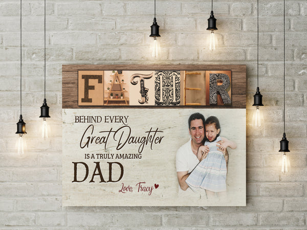 Father & Daughter Personalized Canvas Fathers Day Gift for Daddy Amazing Dad Custom Birthday Christmas| N2549