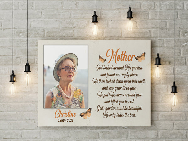 Mother Remembrance - Personalized Memorial Canvas| Angel Mom in Heaven, Memorial Gift for Loss of Mother, In Memory of Mom Sympathy Canvas, Bereavement Gift| N2337