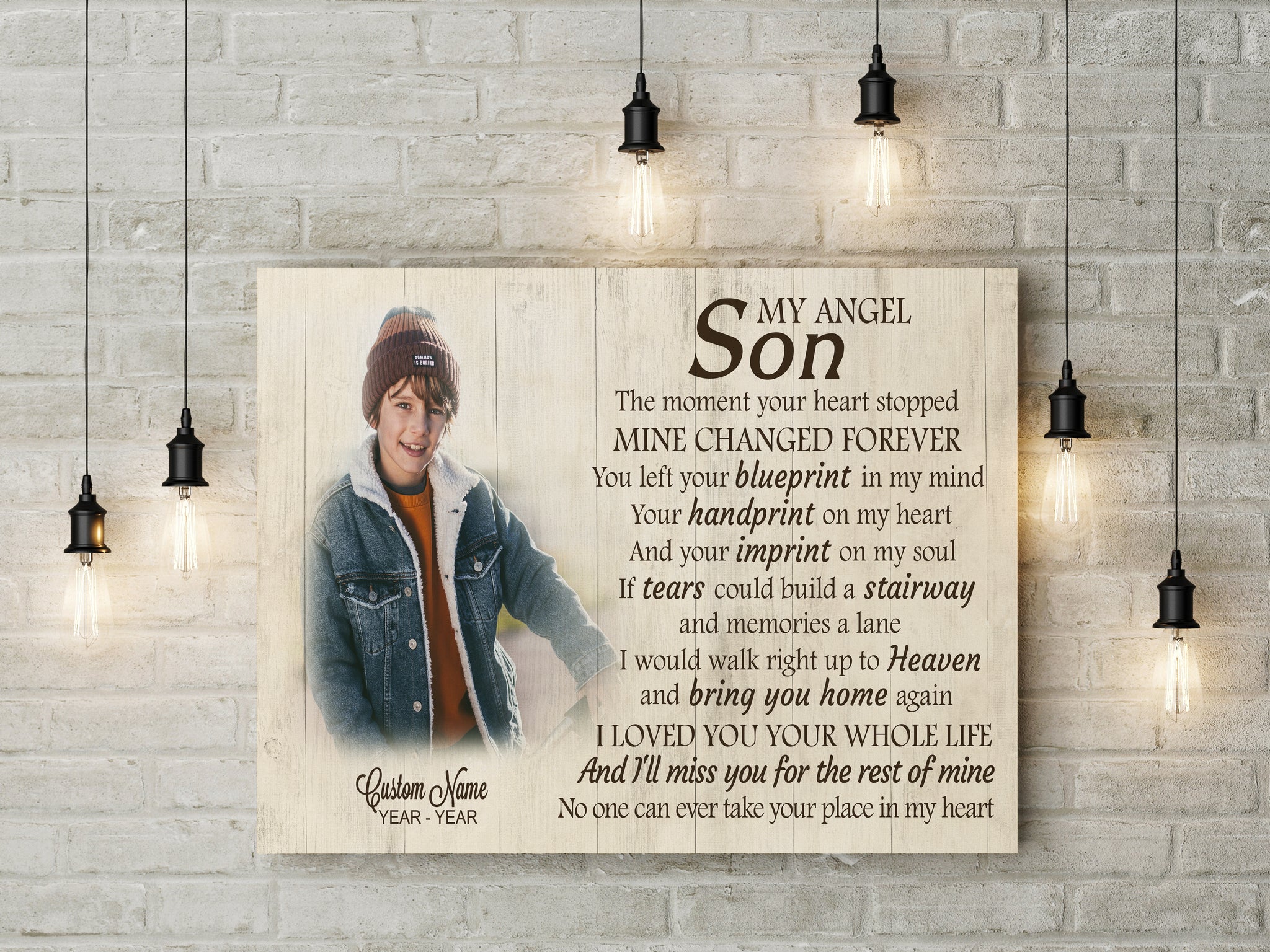 Son Remembrance Personalized Canvas| My Angel Son in Heaven| Memorial Gifts, Sympathy Gifts for Loss of Son, Son Bereavement Keepsake, Youth Cancer Condolence Gifts| N2403