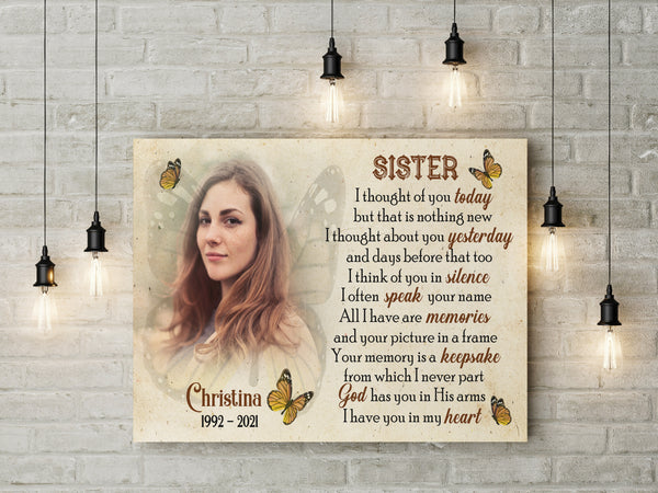 Sister Remembrance - Personalized Memorial Canvas| In Memory of Sister, Angel Sister in Heaven Sympathy Canvas,  Memorial Gift for Loss of Sister, Bereavement Gift| N2417