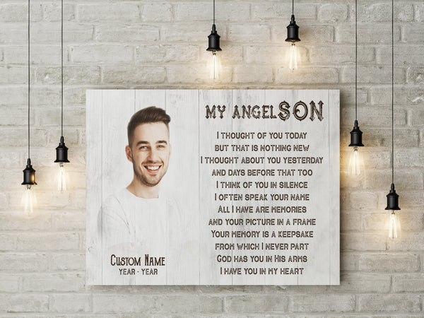 Son Remembrance Personalized Canvas - My Angel Son in Heaven| Memorial Sympathy Gifts for Loss of Son, Son Bereavement Keepsake, Youth Cancer Condolence Gift| N2425