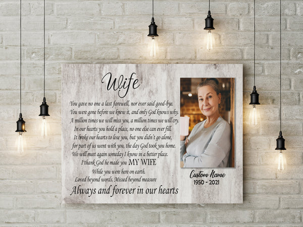 Wife Memorial Canvas - Personalized Memorial Gift Sympathy Gift for Loss of Wife In Loving Memory of Wife Remembrance Canvas Bereavement Condolence Keepsake Grieving Wall Art - JC755