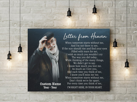 Personalized Memorial Canvas| A Letter from Heaven Personalized Memorial Gift for Loss of Loved One Sympathy Gift Remembrance Canvas to Tribute The Deceased, Celebration of Life| JC782