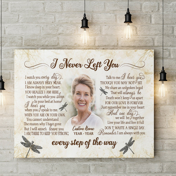 Customized memorial canvas - I never left you, Remembrance gift for loss, in memory of mom dad son CNT15