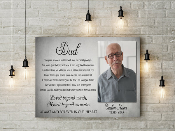 Dad Memorial Canvas - Personalized Photo&Name| You Gave No One Last Farewell| Dad Remembrance, In Heaven Father Memorial| Sympathy Gift for Loss of Father in Memory| N2435