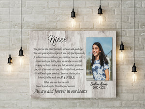 Niece Memorial Canvas - Personalized Memorial Gift Sympathy Gift for Loss of Niece In Loving Memory of Niece Remembrance Canvas Bereavement Condolence Keepsake Gift for Niece - JC753