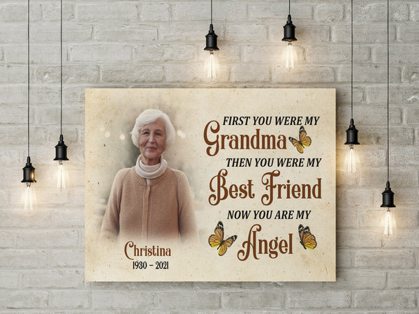 Grandma Remembrance - Personalized Memorial Canvas| In Memory of Grandma, Angel Grandma in Heaven Sympathy Canvas, Memorial Gift for Loss of Grandmother, Bereavement Gift| N2336