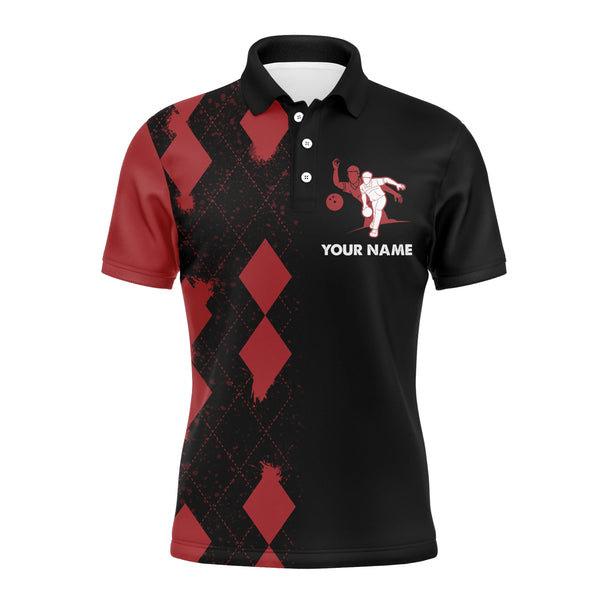 Men Bowling Polo Shirt Personalized Name, Red&Black Bowler Team Jersey for Bowling Lovers NBP22