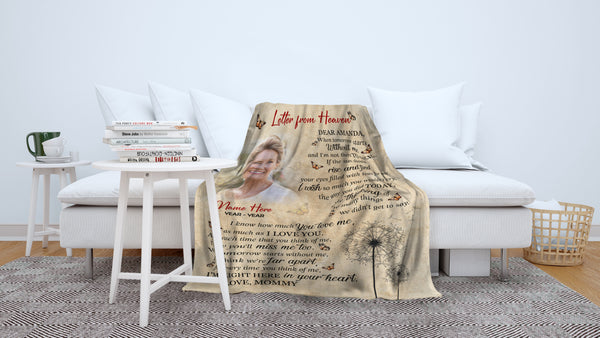 Letter from Heaven sympathy blanket with picture personalized fleece/sherpa throw memorial gift N2526