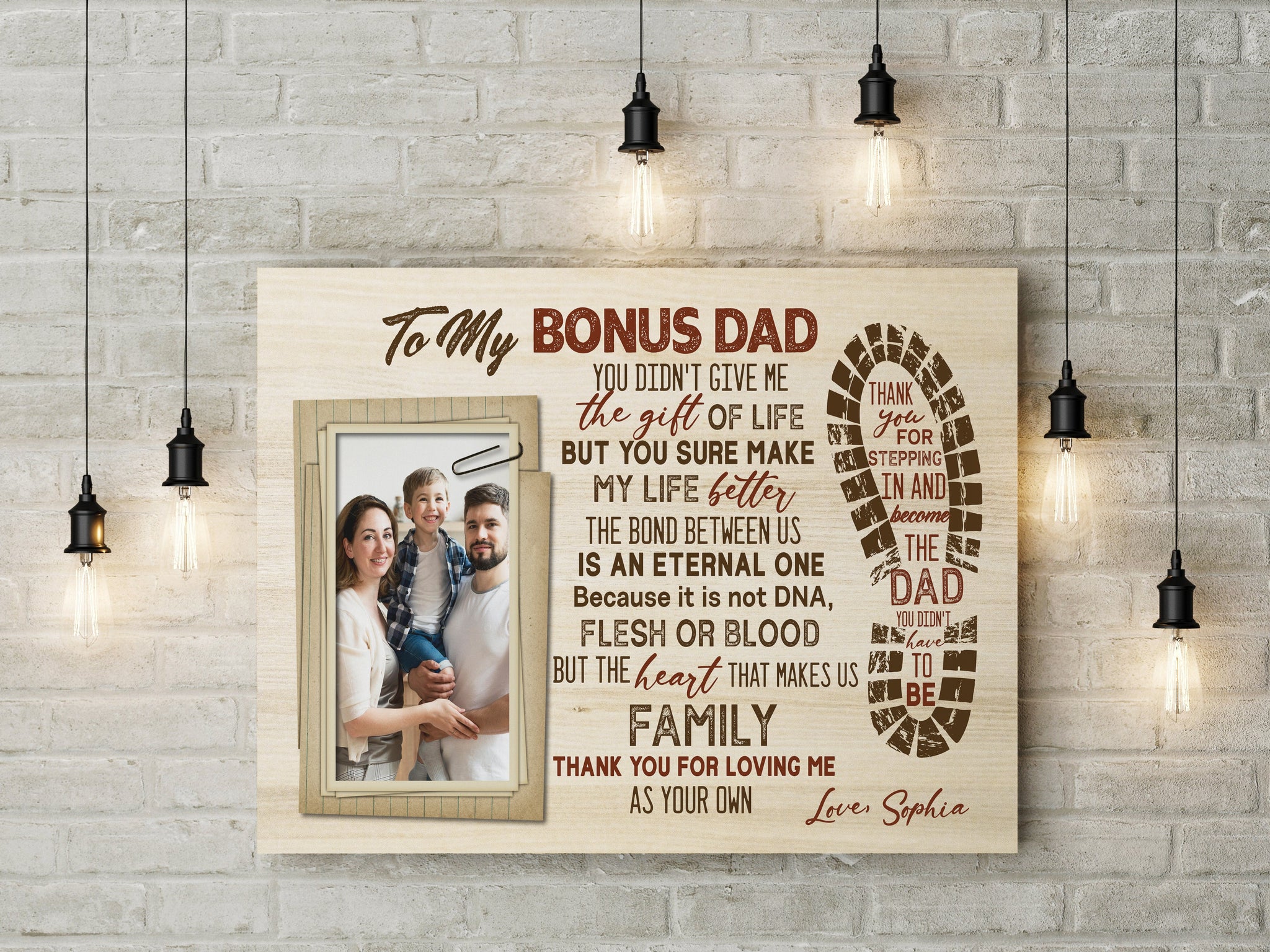 To My Bonus Dad Personalized Canvas Fathers Day Gift for Step Dad Step Father Gift from Step Child| N2573