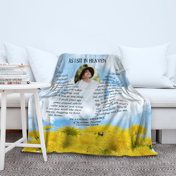 Personalized memorial blanket - As I sit in heaven, Remembrance throw, Sympathy blanket loss gifts BNT05