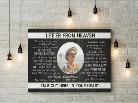 A Letter From Heaven Memorial Canvas| Custom Sympathy Gift for Loss of Loved One Remembrance Keepsake| JC849