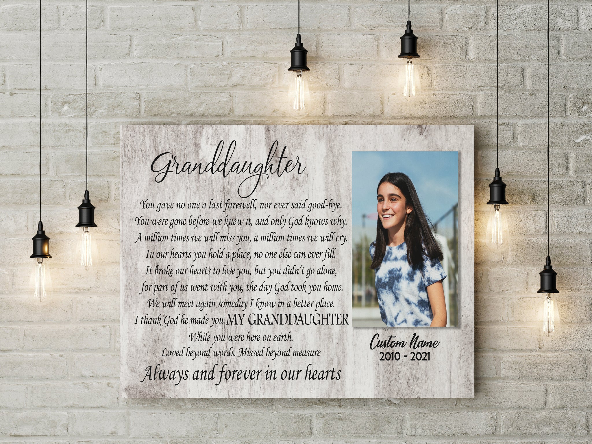 Granddaughter Memorial Canvas - Personalized Memorial Gift Sympathy Gift for Loss of Granddaughter In Loving Memory of Granddaughter Remembrance Canvas Bereavement Condolence - JC754