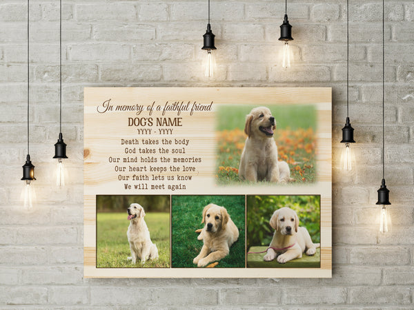 Personalized Dog Memorial Canvas| In Loving Memory of A Faithful Friend, Dog Memorial Gift, Dog Remembrance Gift, Sympathy Gift for Loss of Dog, Dog Owner, Pet Owner| JCD793