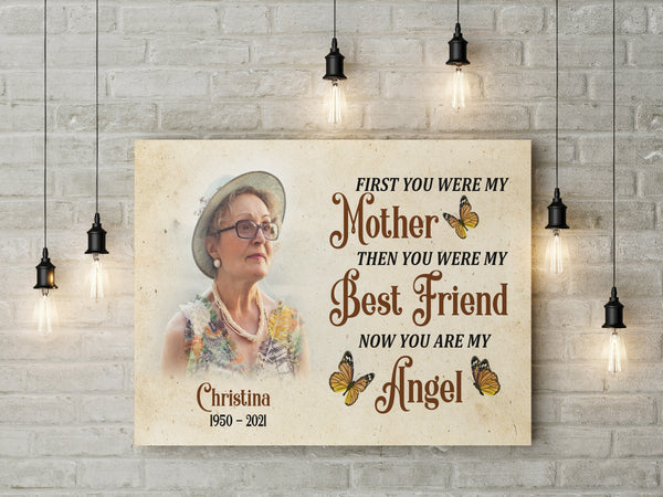 Mother Remembrance - Personalized Memorial Canvas| In Memory of Mom, Angel Mom in Heaven Sympathy Canvas, Memorial Gift for Loss of Mother, Bereavement Gift| N2335